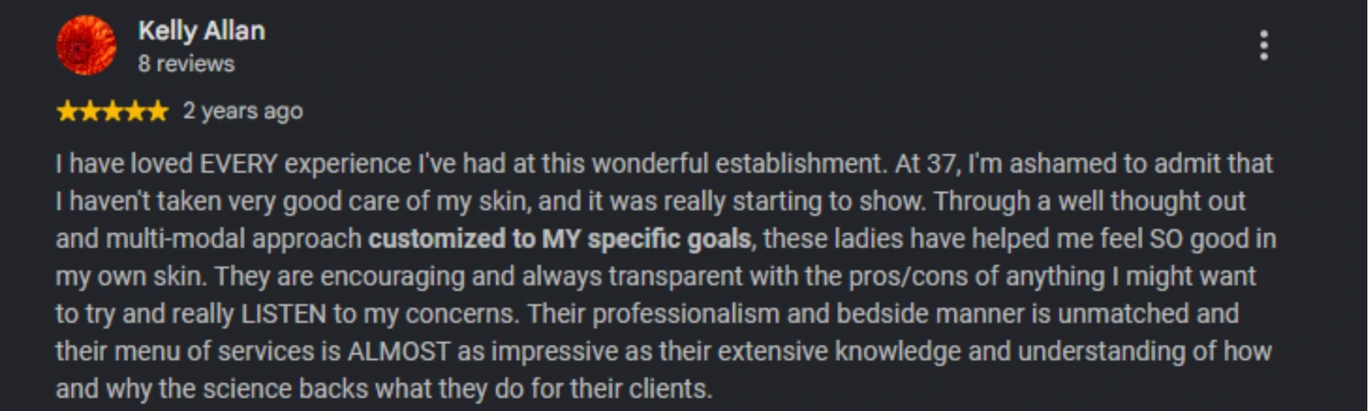 Five-star Google review from Kelly Allan