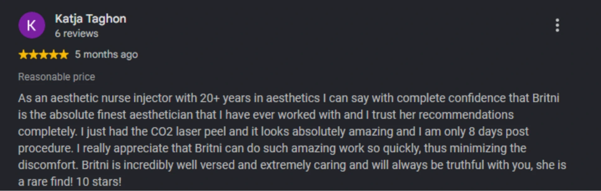 Five-star Google review from Katja Taghon